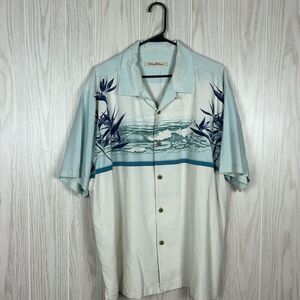 Tommy Bahama Men's Birds of Paradise Crashing Waves Graphic Silk Button Down, XL
